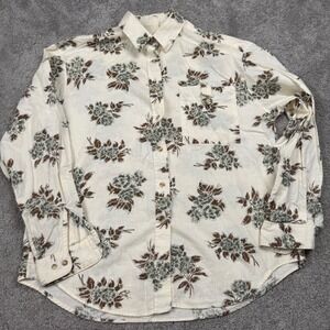 Vintage Women's Small 100% Cotton Button Up Long Sleeve Floral Blouse Schooners
